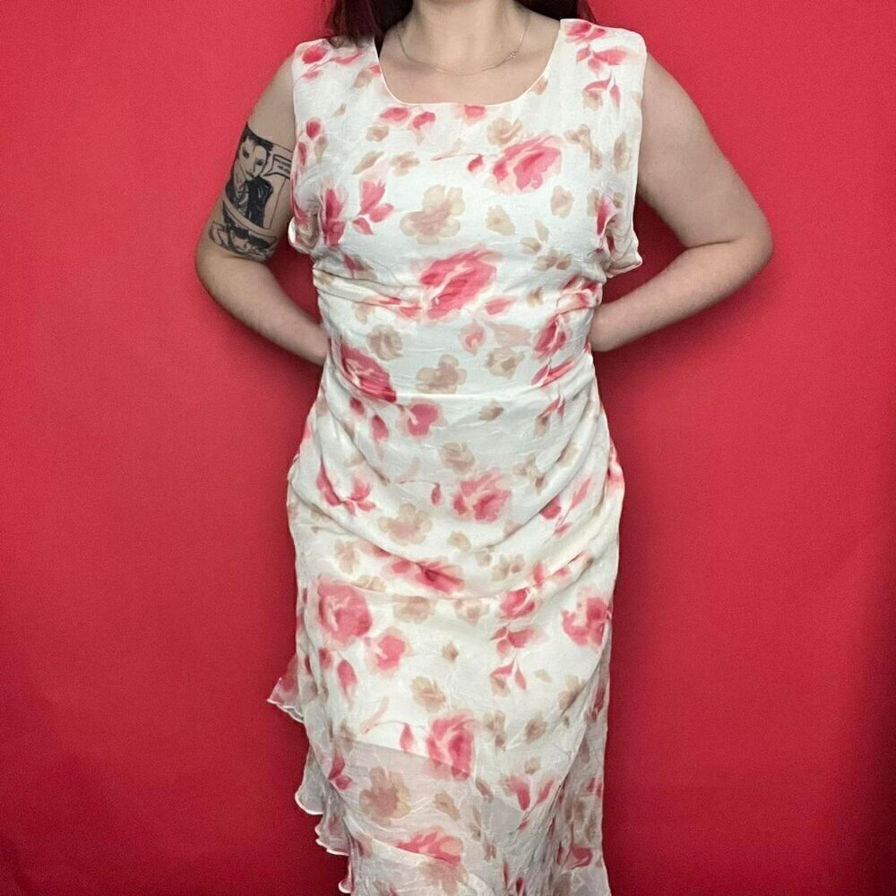 Penningtons / vintage white and pastel pink floral maxi dress​​​​​​​​​​​​​